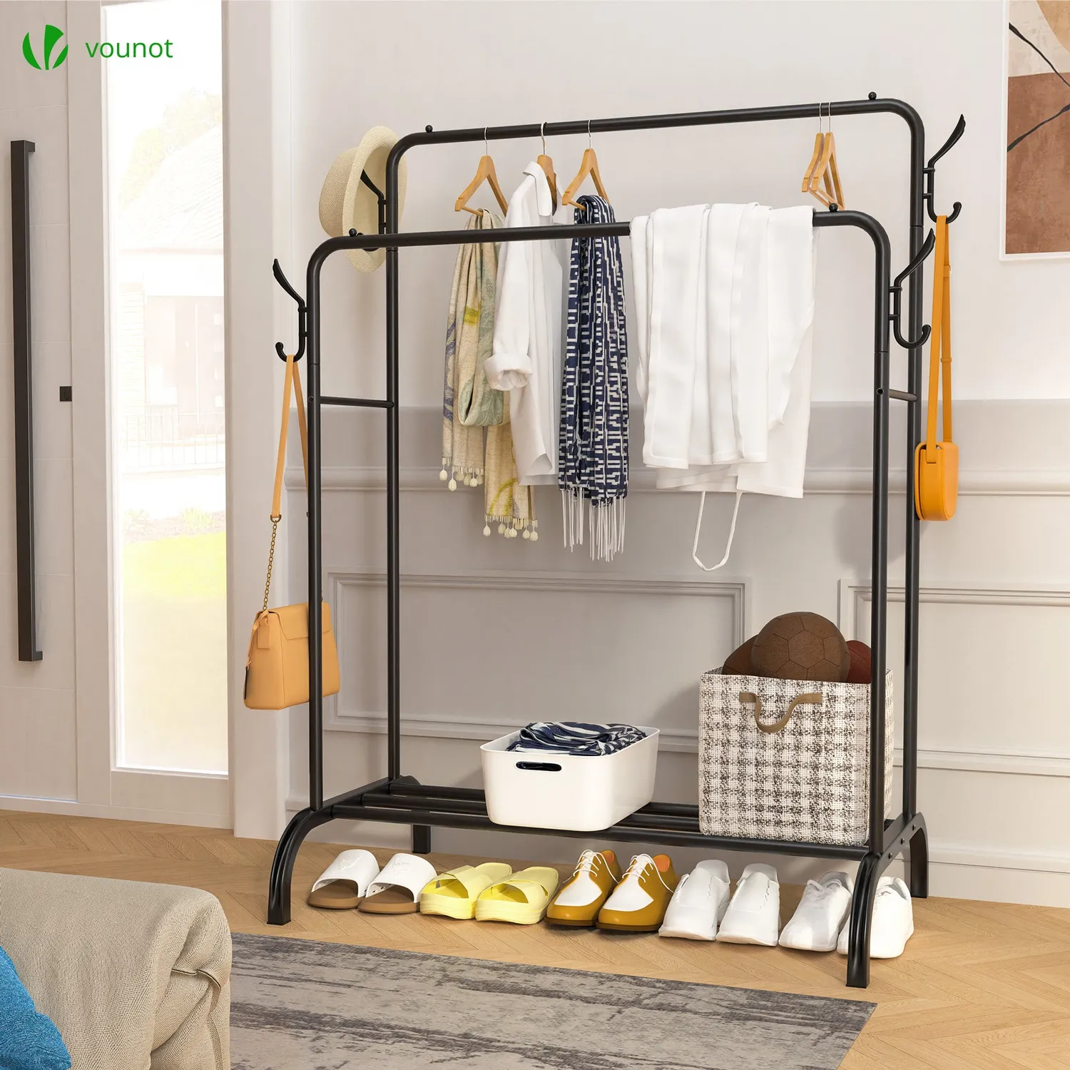 VOUNOT Stender Doppio Appendiabiti Metallo Nero 110x58x150cm 30kg