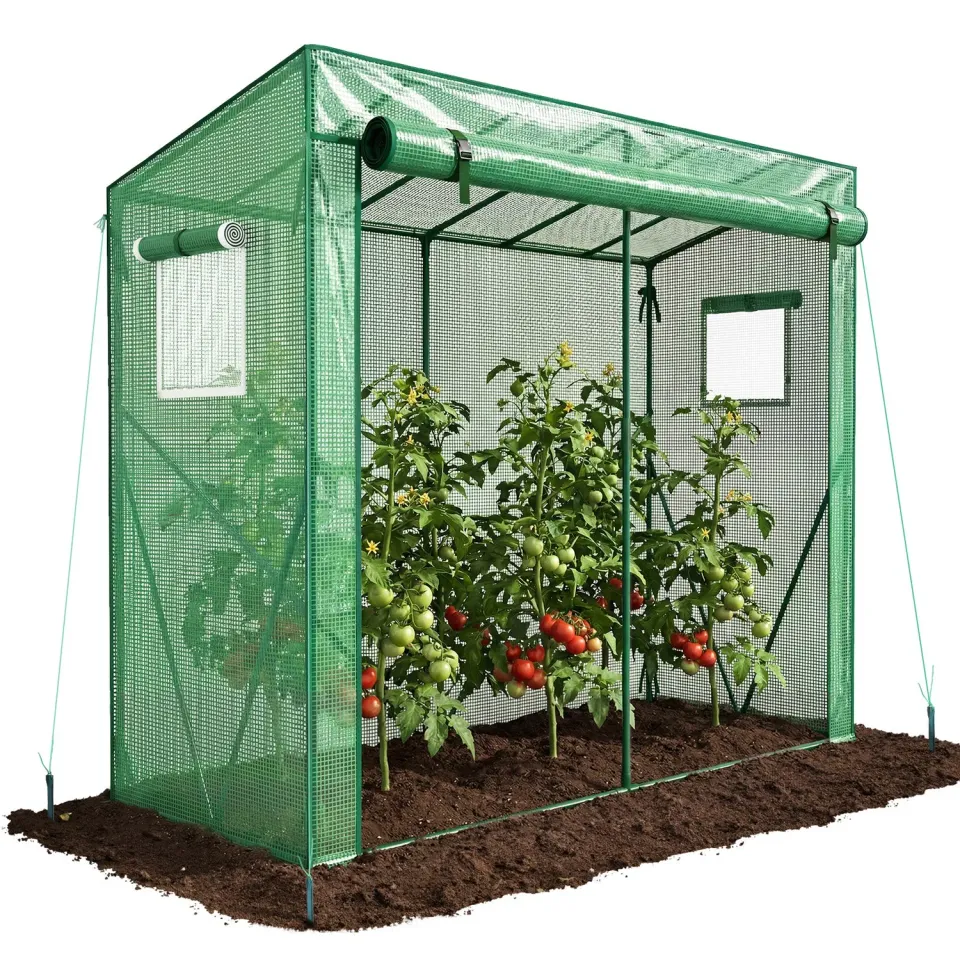VOUNOT serra da giardino 200x77x170 cm verde con porta pomodori