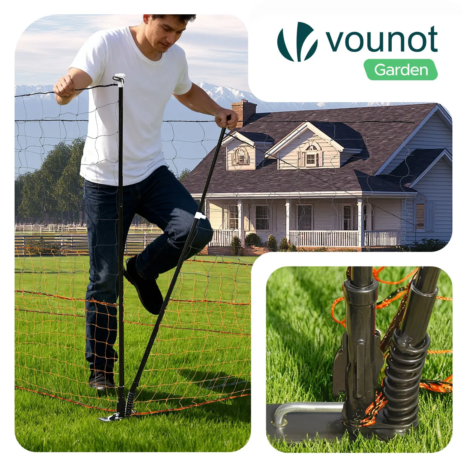 VOUNOT Rete Pollaio 12M Arancione con Picchetti