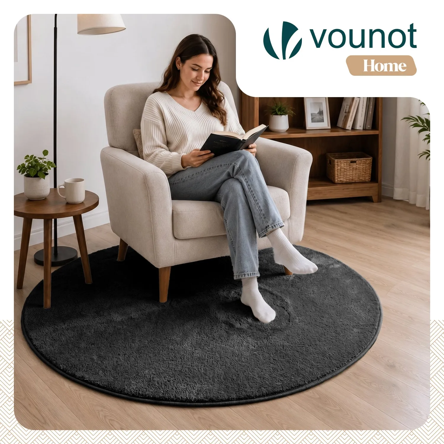 VOUNOT Tappeto rotondo 120cm antracite pelo raso
