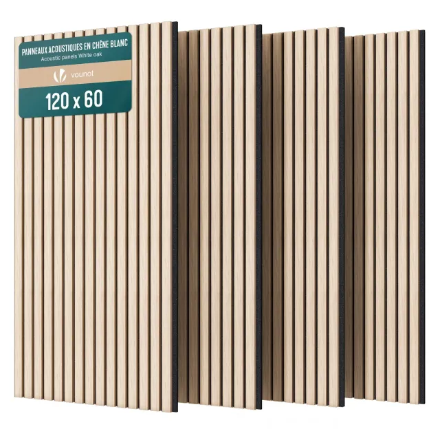 Vounot Pannelli Acustici Legno 120x60 Rovere Bianco 4 Pezzi fonoassorbenti