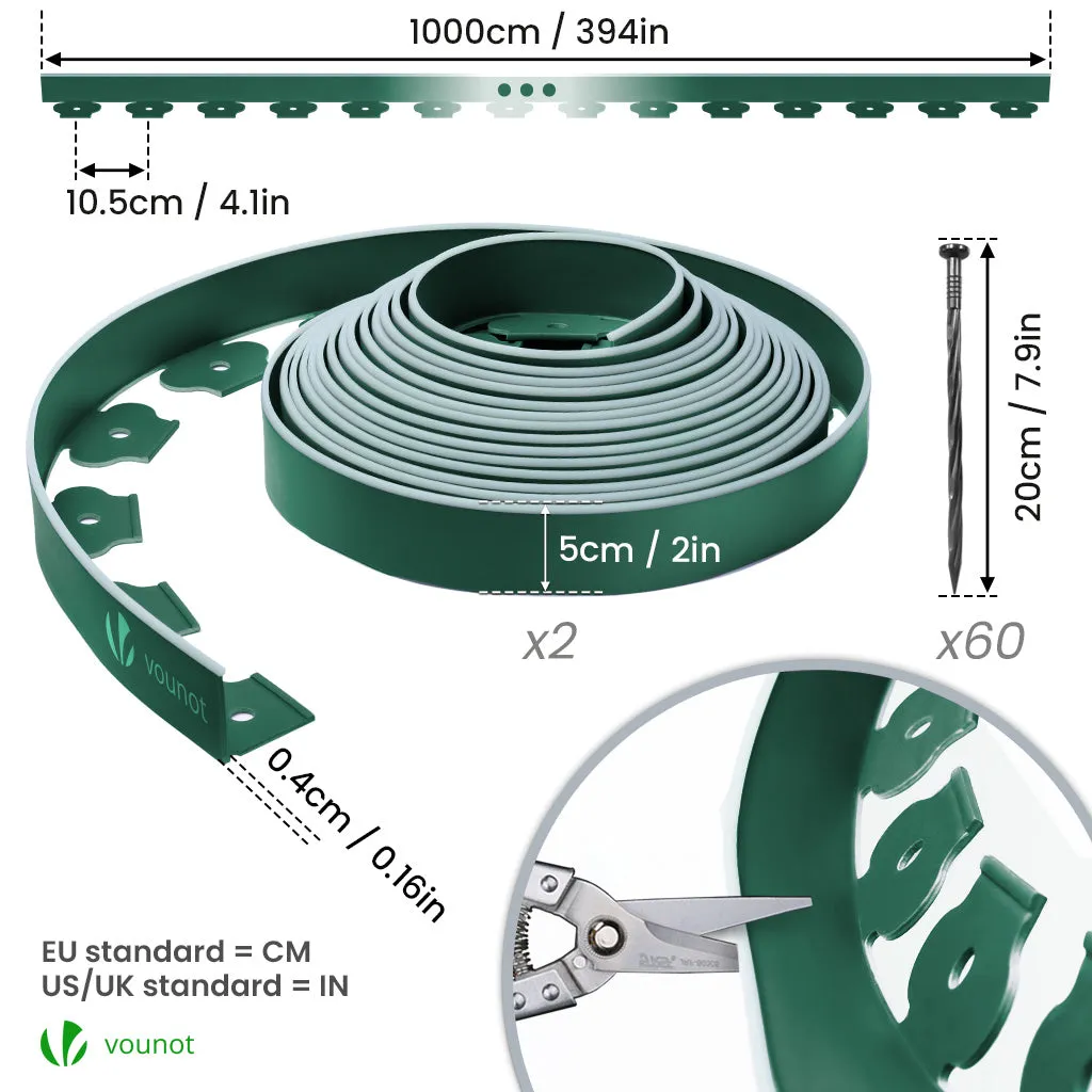 Vounot Bordura Giardino Flessibile 20m Verde con Picchetti
