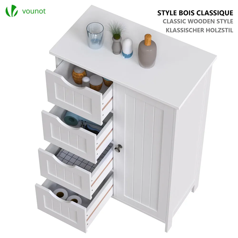 VOUNOT Mobile Bagno 4 Cassetti 1 Anta 82x55x30 Bianco