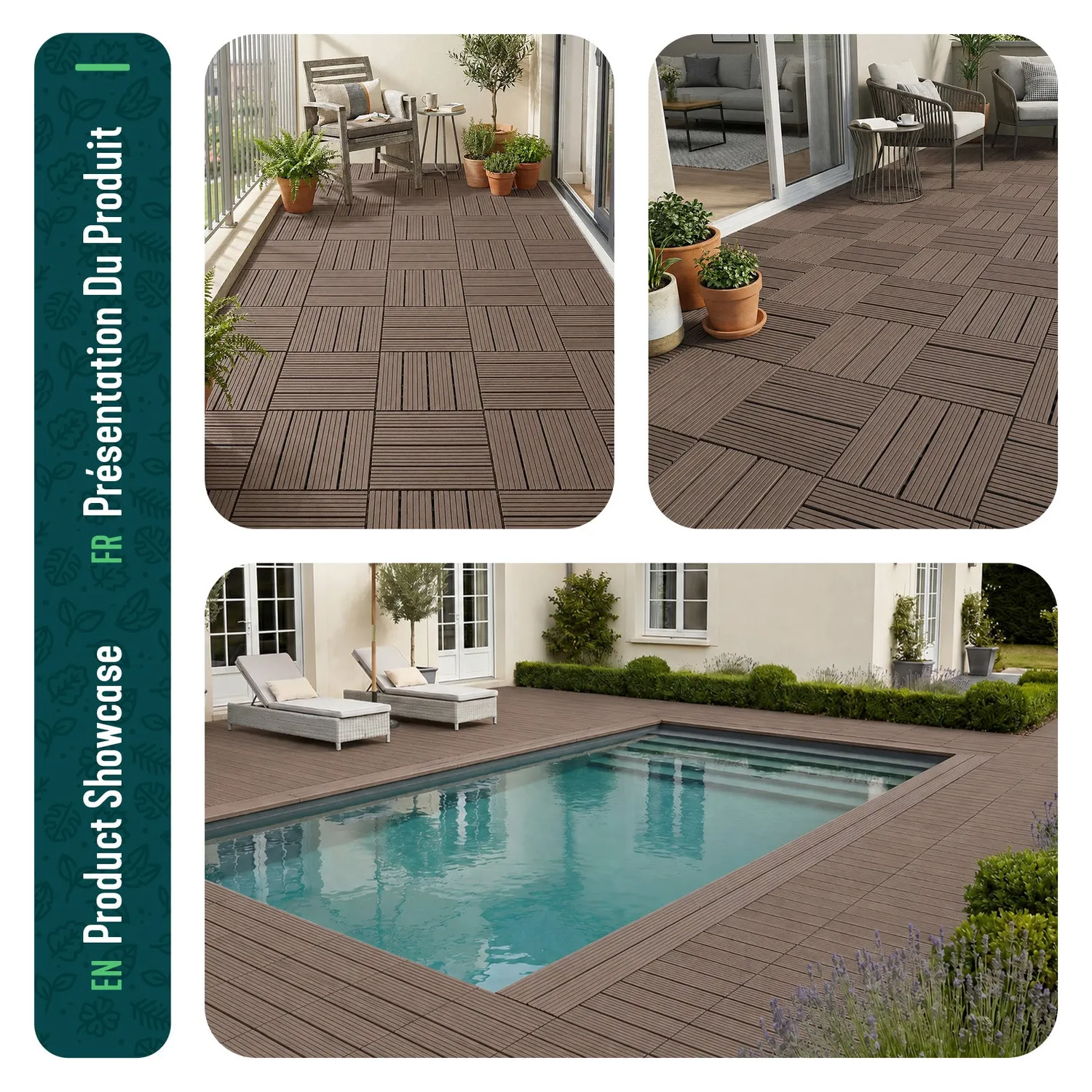 VOUNOT Mattonelle Esterno WPC Marrone 30x30 cm 16 Pezzi