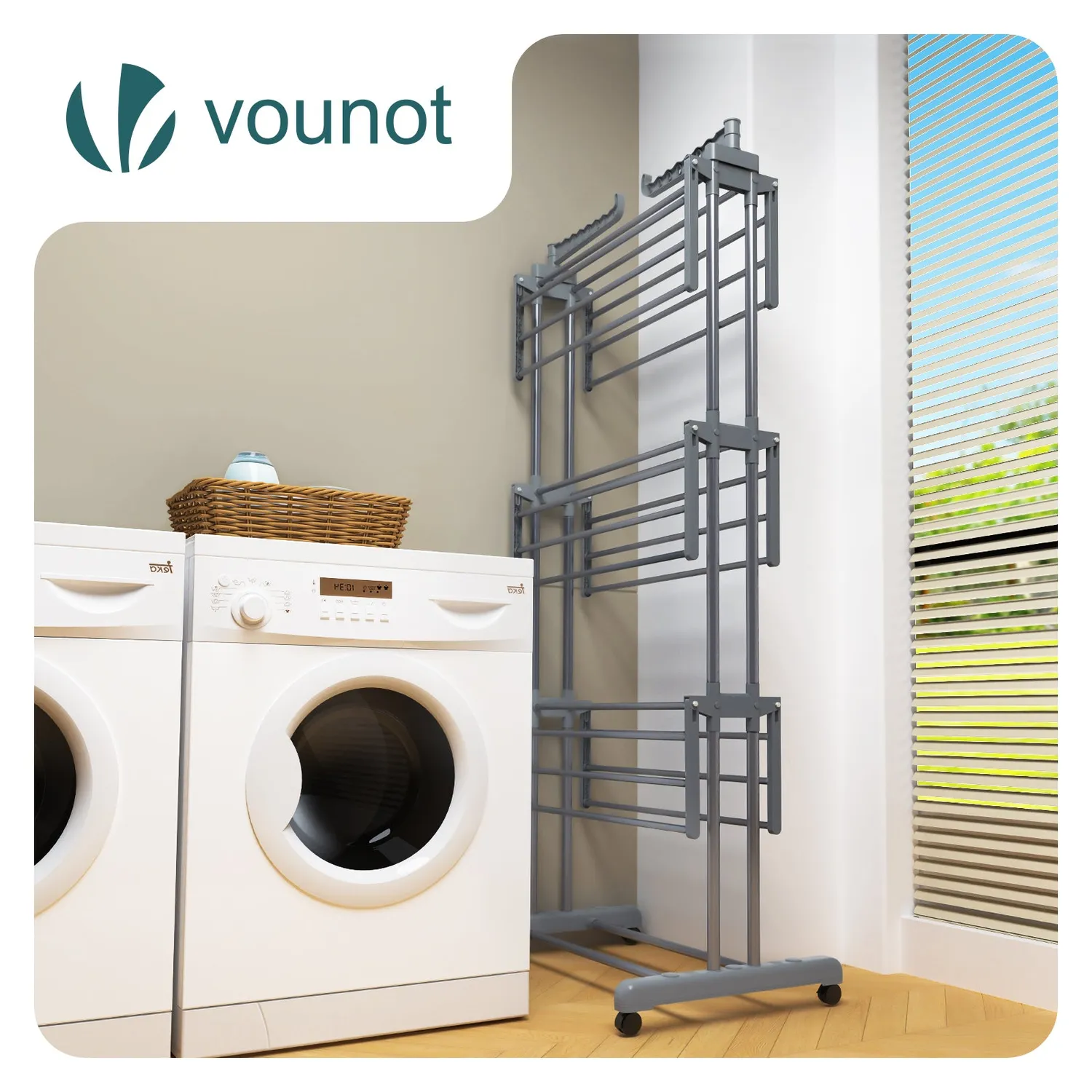 VOUNOT stendibiancheria torre 4 piani 126x63x170 grigio