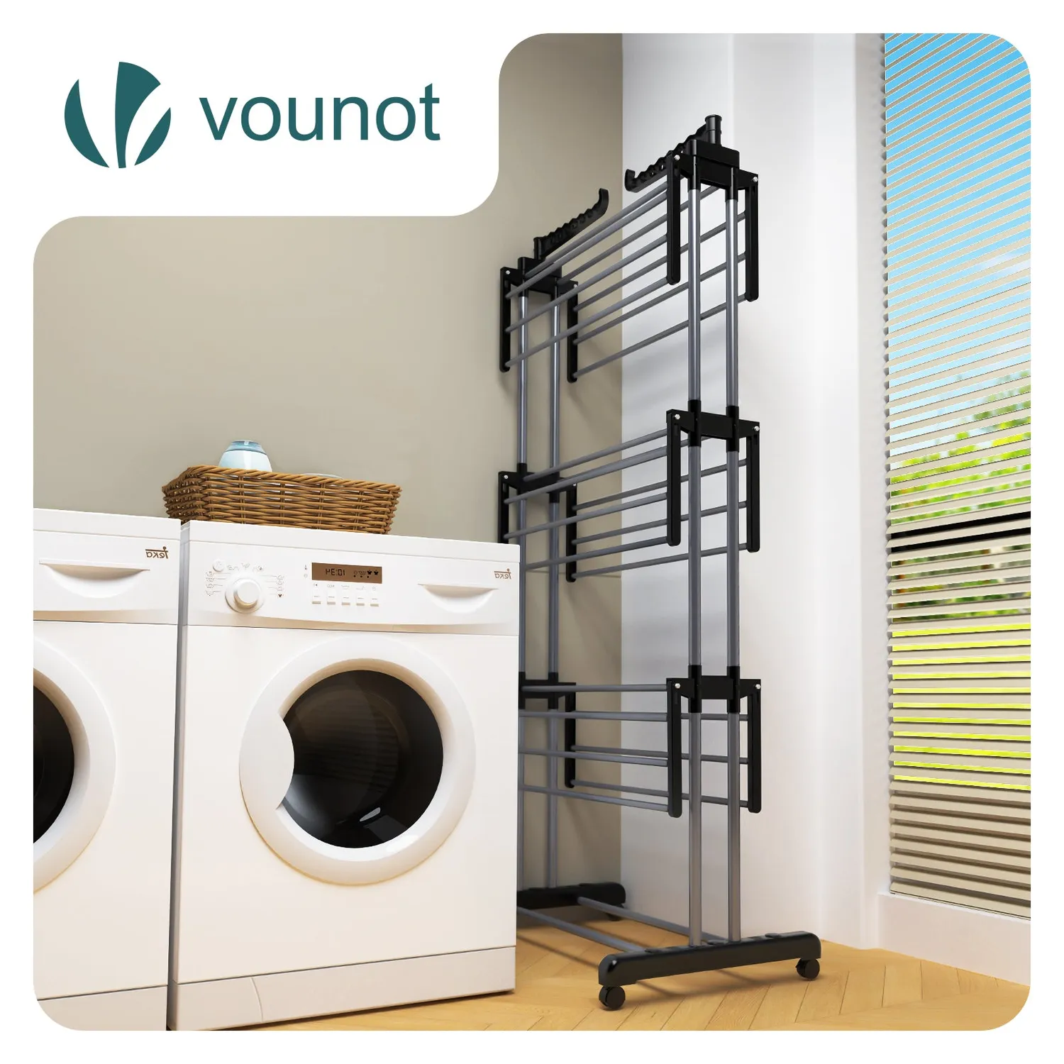 VOUNOT Stendibiancheria Verticale 4 Livelli 126x63x170cm Nero