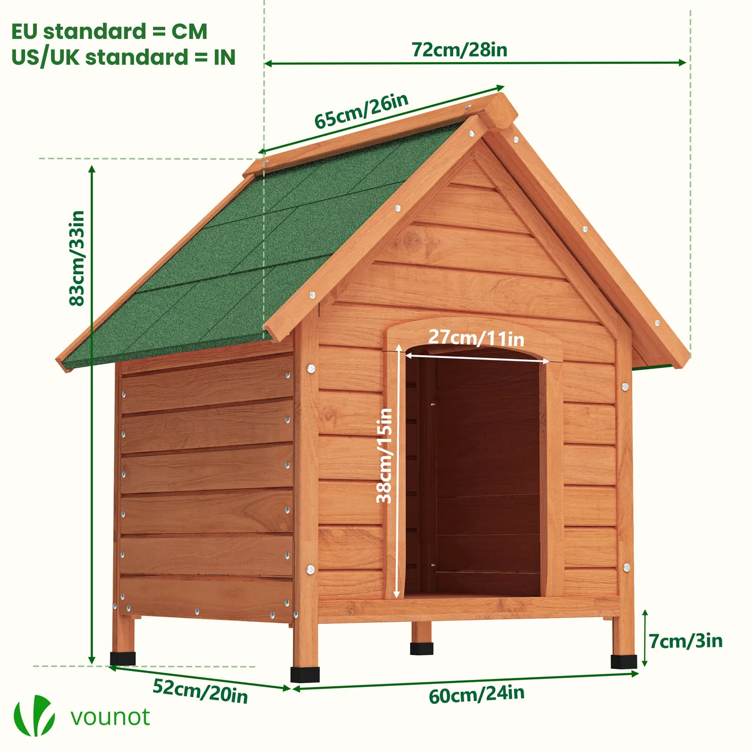 Vounot Cuccia Cane Esterno Legno 72x65x83 Tetto Bituminoso