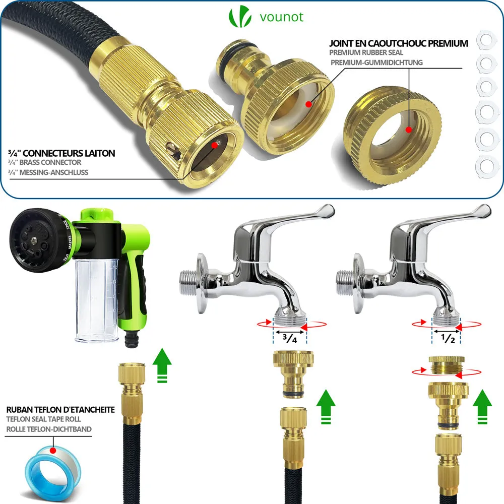 VOUNOT Tubo Giardino Estensibile 30m Nero 8 Getti + Schiuma