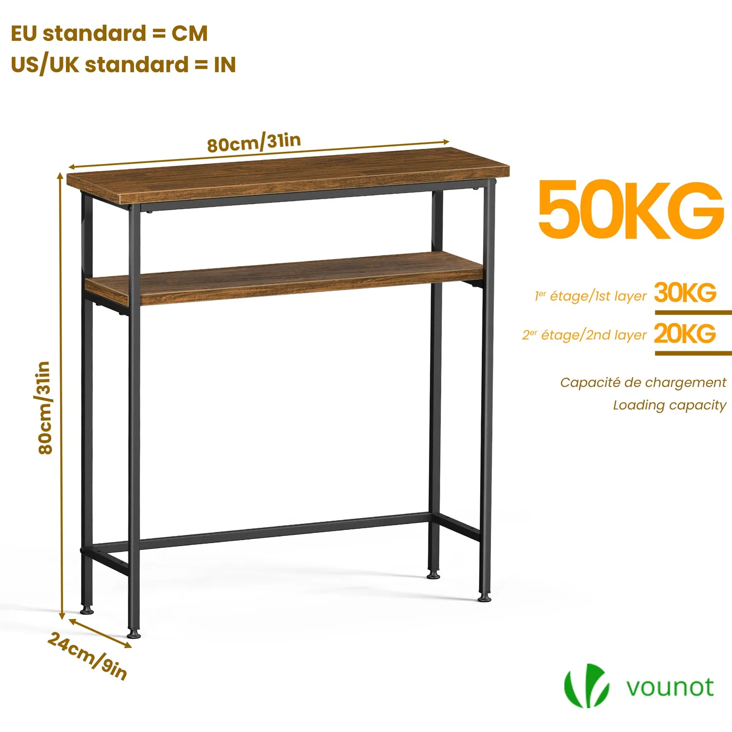 VOUNOT Consolle Ingresso 80x24x80cm Marrone Industriale
