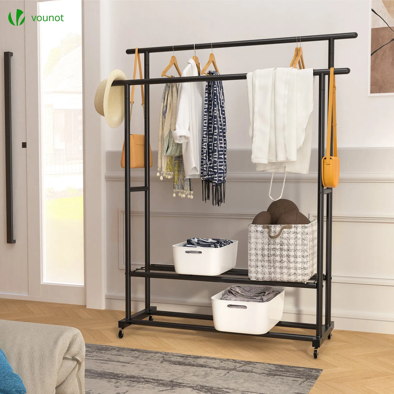 Vounot Stand Appendiabiti Doppio Nero 120x40x146cm