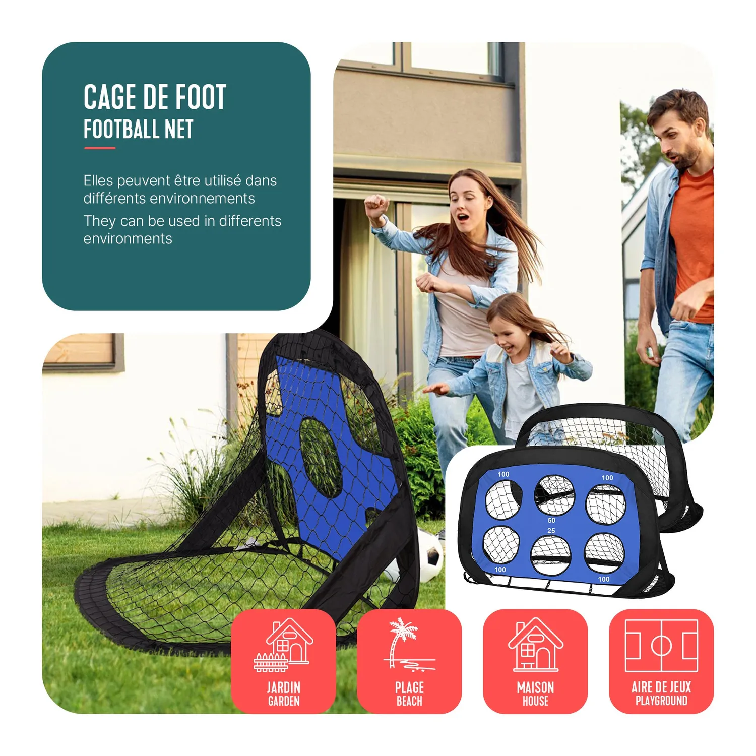 VOUNOT Porte Calcio Pop Up 120x80 cm Nero Set 2 Pezzi