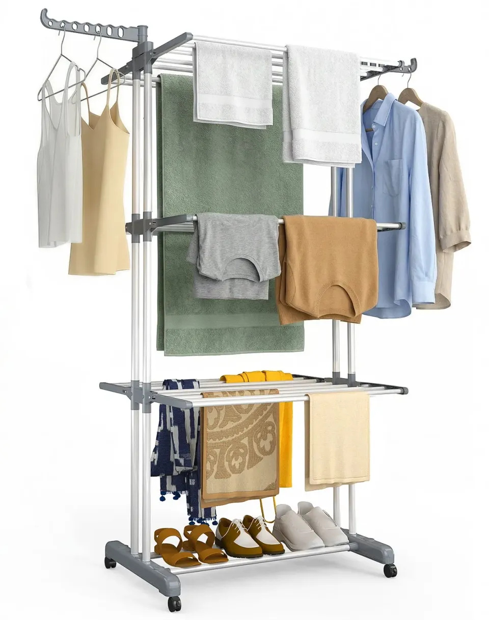 VOUNOT stendibiancheria torre 4 livelli grigio-bianco 30kg