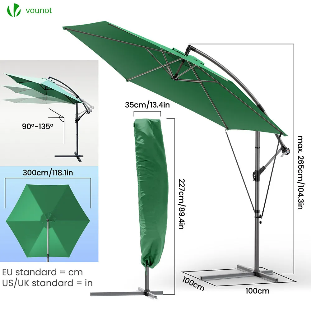 VOUNOT Ombrellone Decentrato 3 m Verde con Custodia