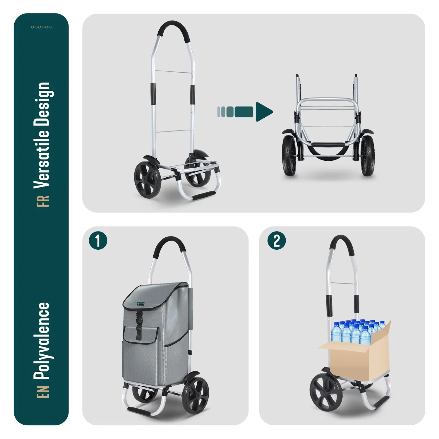 VOUNOT Carrello spesa pieghevole alluminio 2 ruote grigio 58L