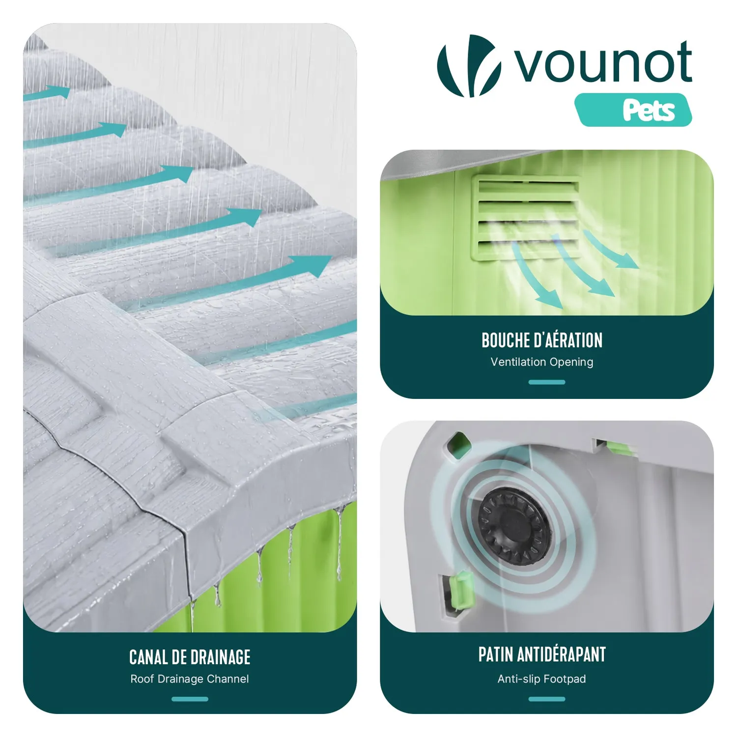 Vounot cuccia in plastica verde 60x51x41 cm da esterno