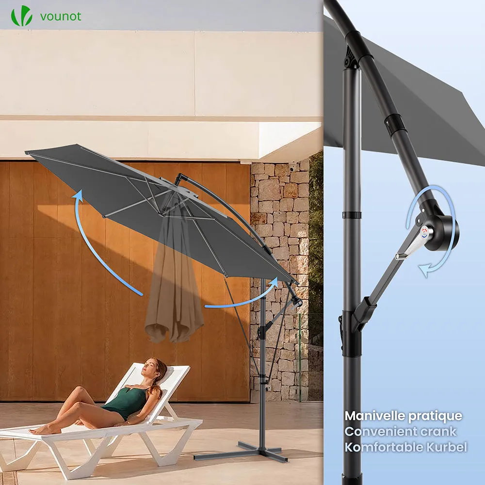 VOUNOT Ombrellone Decentrato 3M Grigio Anti-UV