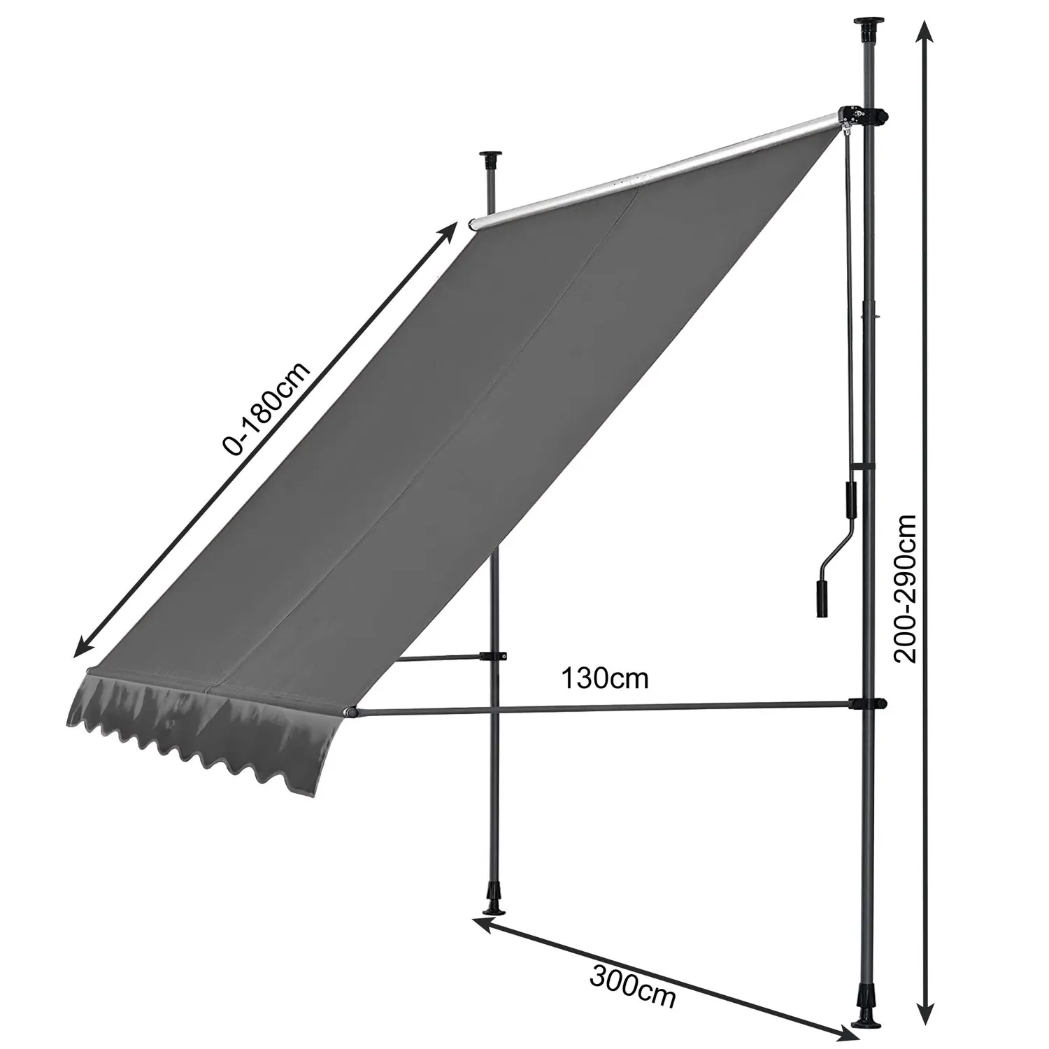 Quick Star tenda da sole a morsetto 300x130 cm grigia senza fori