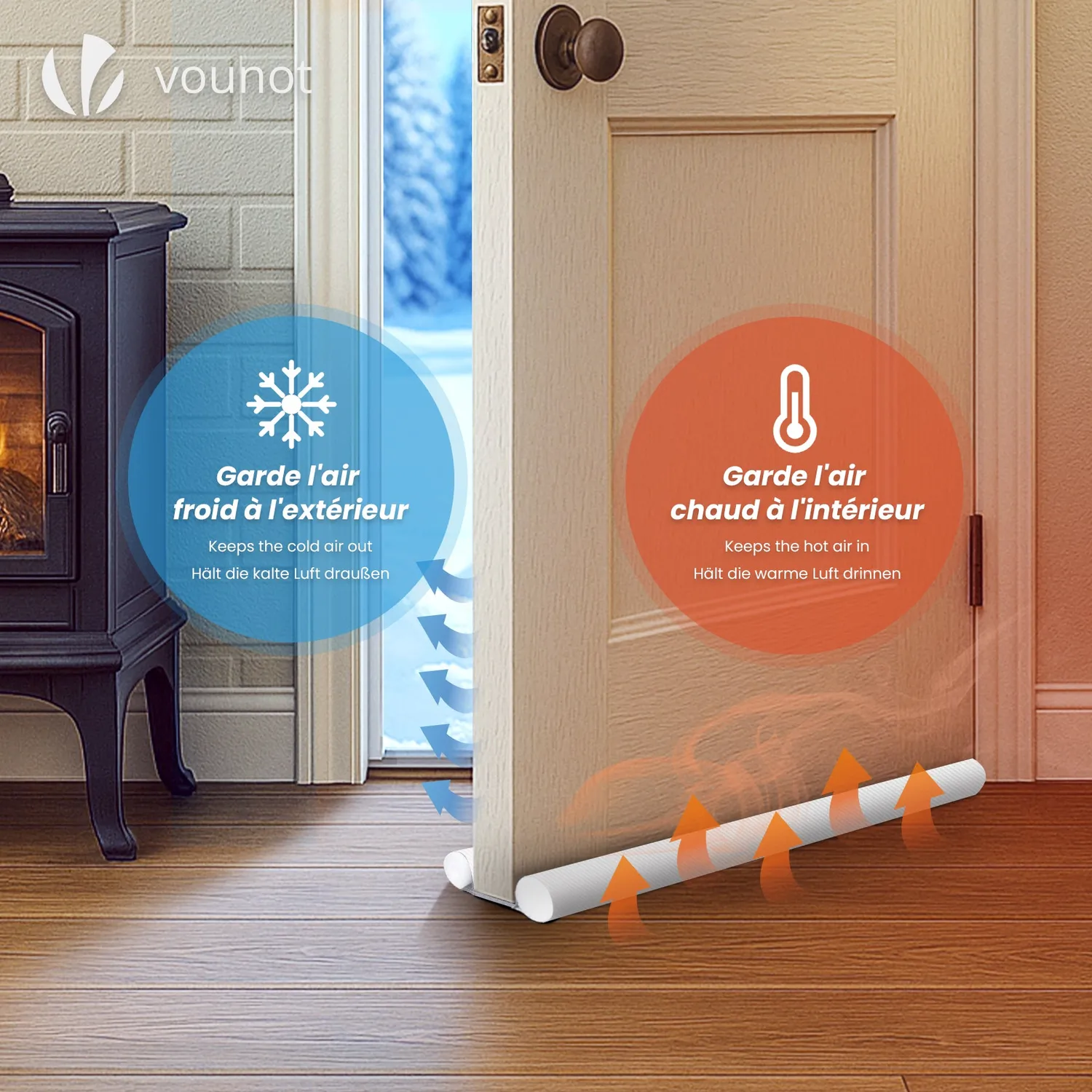 VOUNOT Paraspifferi Sottoporta 96 cm Bianco Set 3 Pezzi