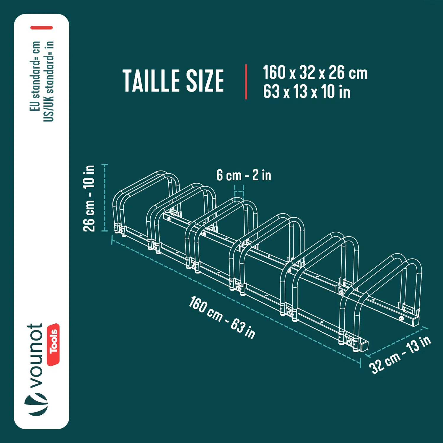 Vounot rastrelliera bici 6 posti portabici 160 cm metallo