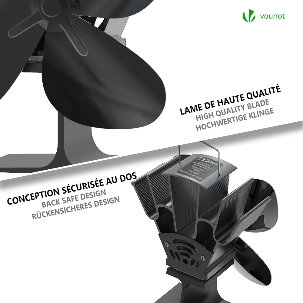 VOUNOT Ventilatore Stufa a Legna 4 Pale Termoelettrico Silenzioso