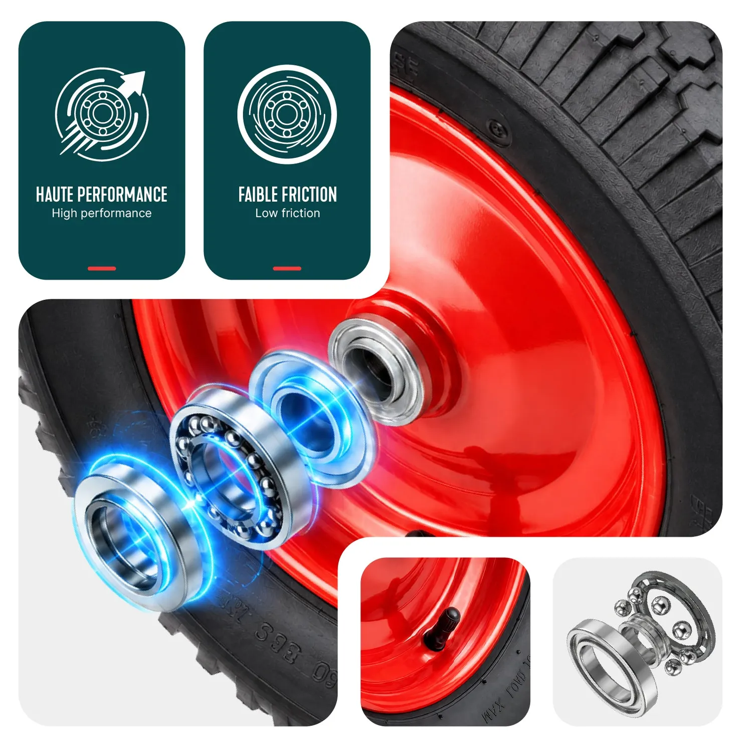 VOUNOT Ruote Pneumatiche 4.80/4.00-8 Rosse 4Pz
