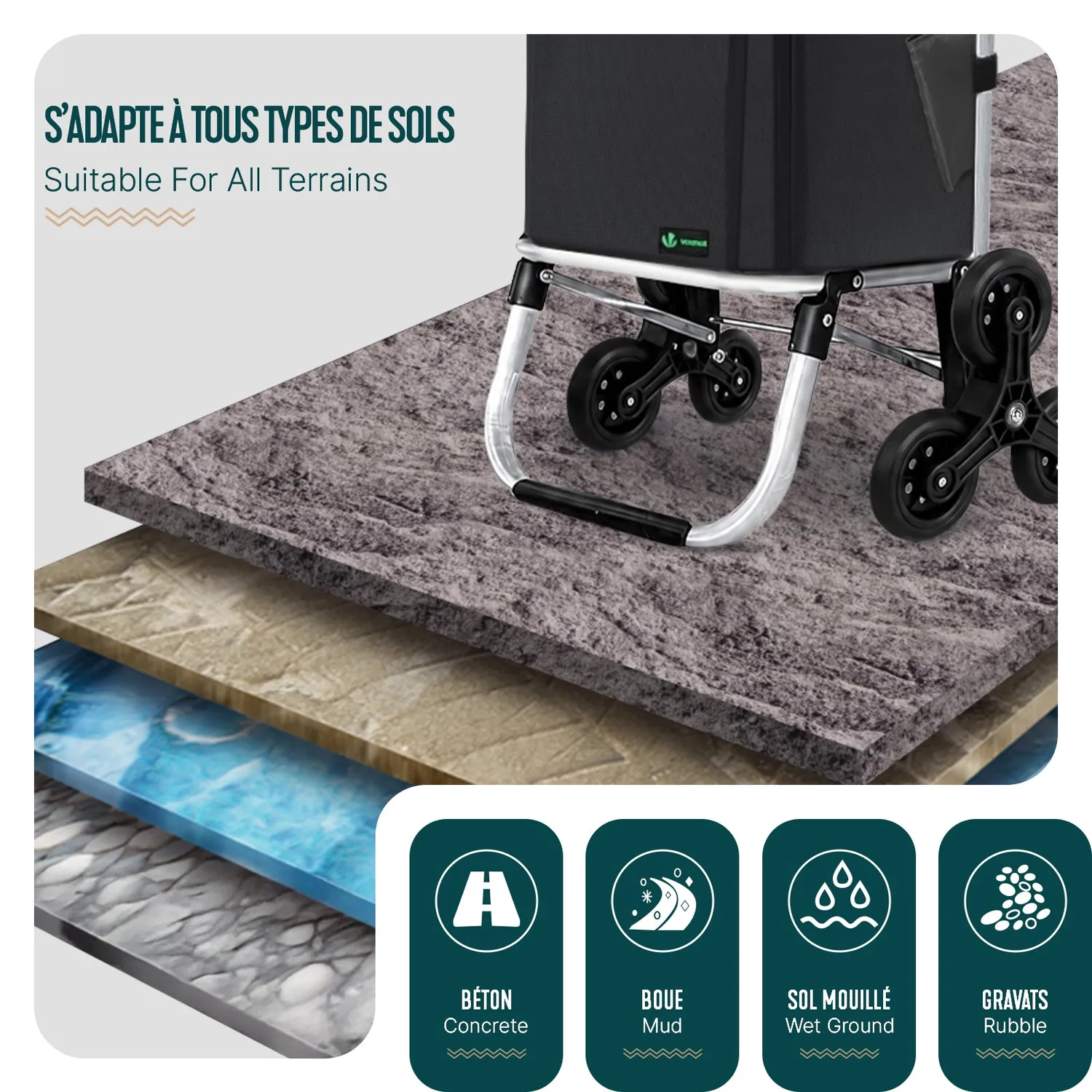 VOUNOT Carrello spesa scala 45L nero 40kg