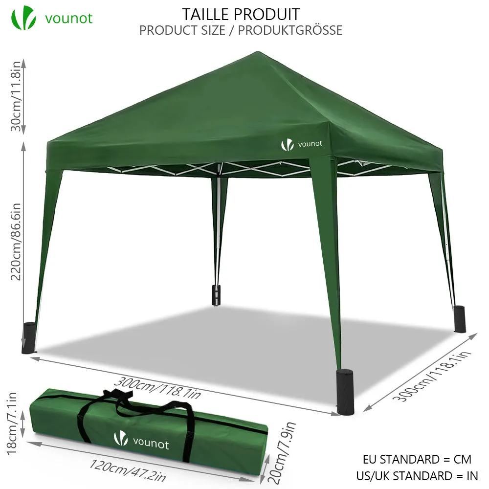 Vounot Gazebo Pieghevole 3x3m Verde con Borsa Impermeabile