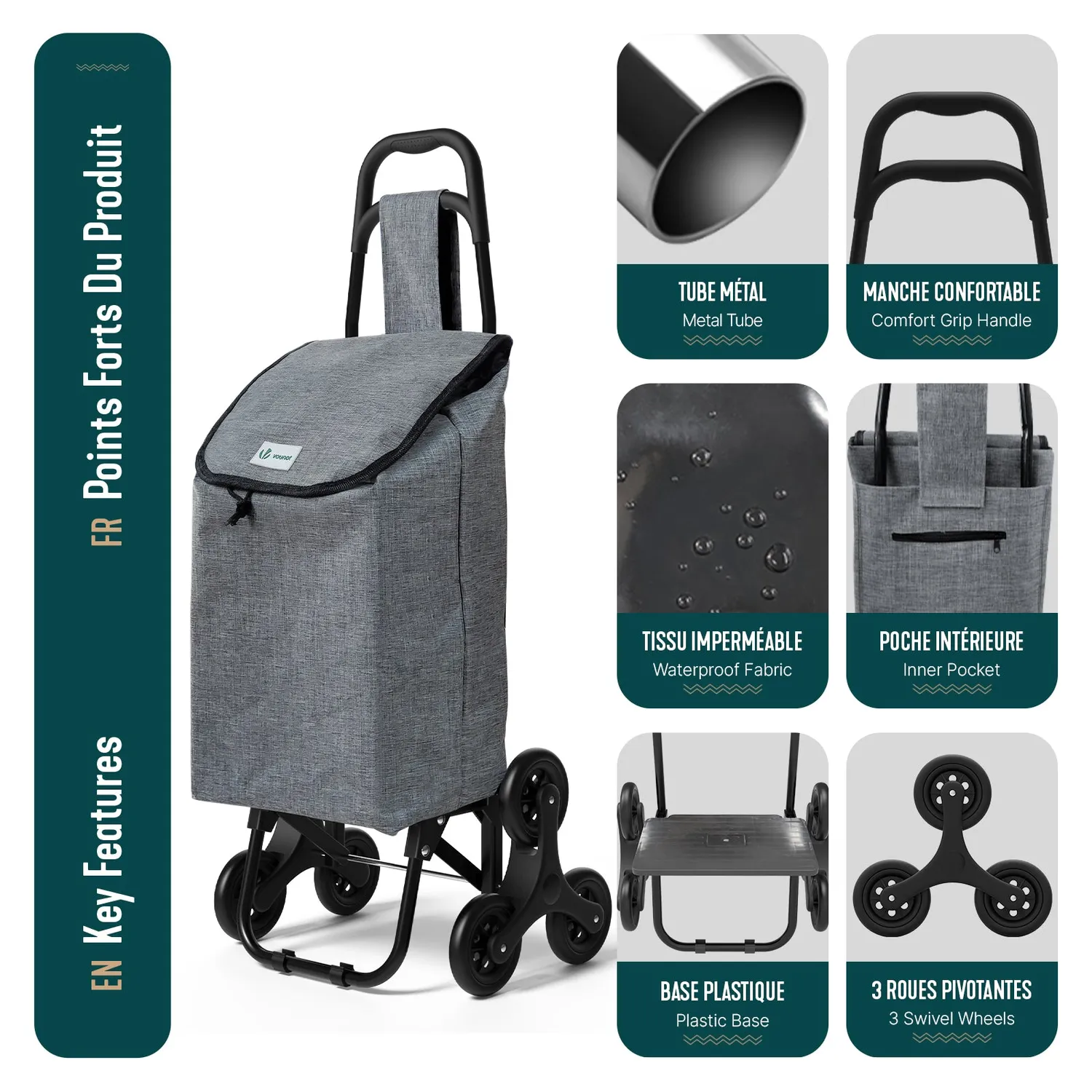 Vounot Carrello Spesa Pieghevole Saliscale 32L Grigio