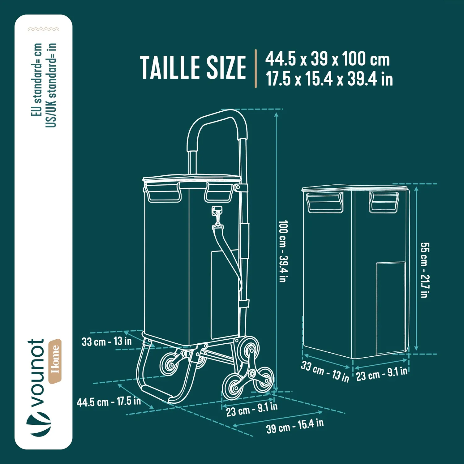 VOUNOT Carrello Spesa Pieghevole Saliscale Nero 58 L