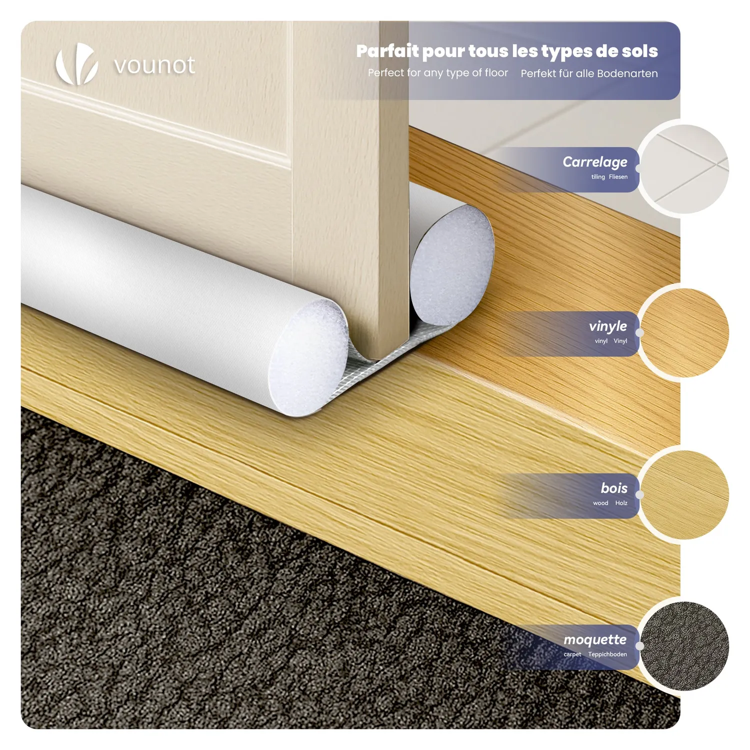 VOUNOT Paraspifferi Sottoporta 96 cm Bianco Set 3 Pezzi