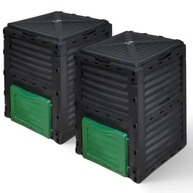 VOUNOT compostiera giardino 300L set 2 pezzi nera