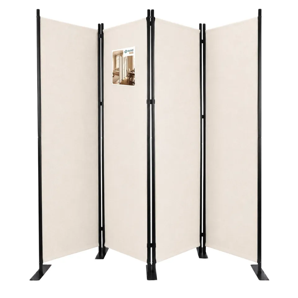 VOUNOT Paravento Interno 4 Pannelli 228cm Beige Pieghevole