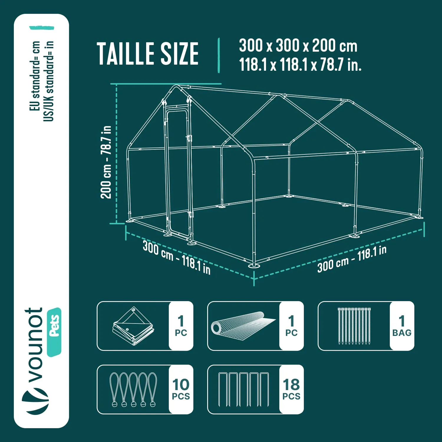 Vounot recinto pollaio 3x3x2 m con telo