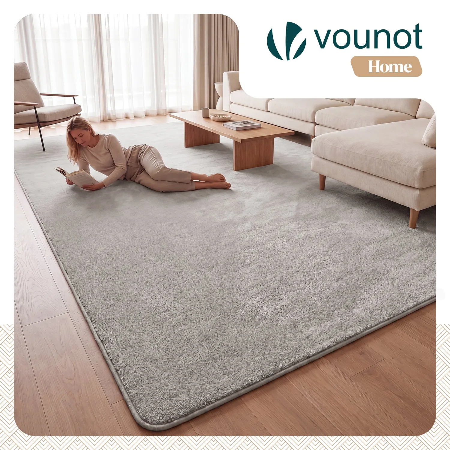Vounot Tappeto Salotto pelo raso 240x340 cm grigio