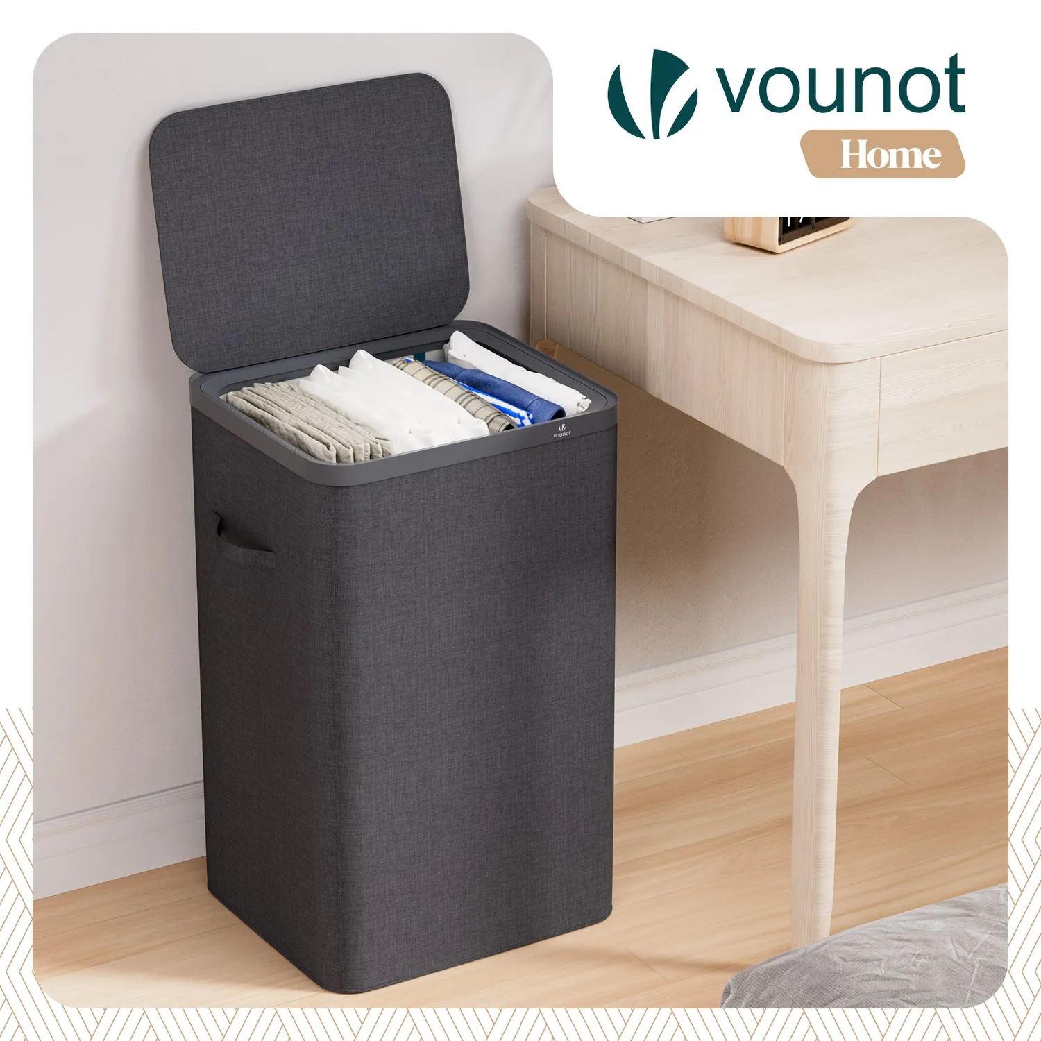 VOUNOT Cesto Portabiancheria 90L Antracite con Coperchio
