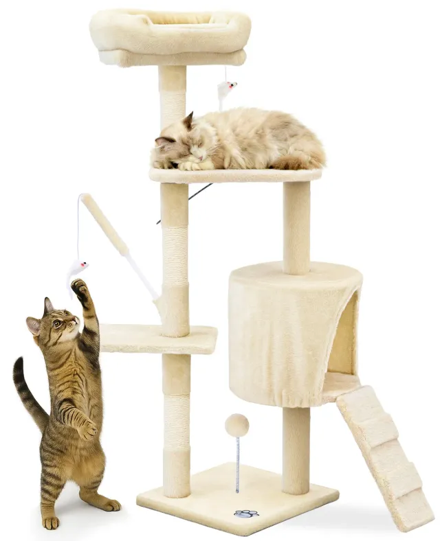 VOUNOT Albero Tiragraffi Gatto 112cm Beige 6 Livelli