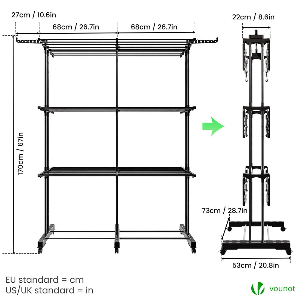 Vounot stendibiancheria a torre 190x53x170 cm nero 26 kg
