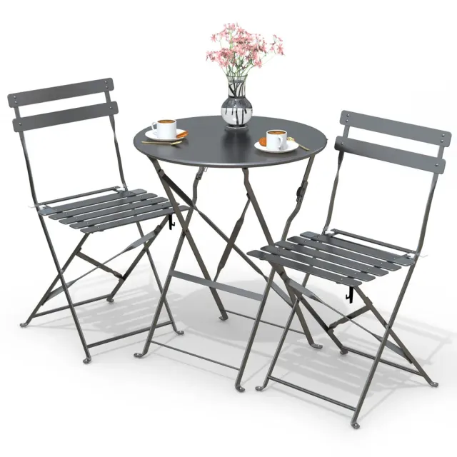 VOUNOT set bistrot 3 pezzi tavolo+2 sedie acciaio grigio pieghevole