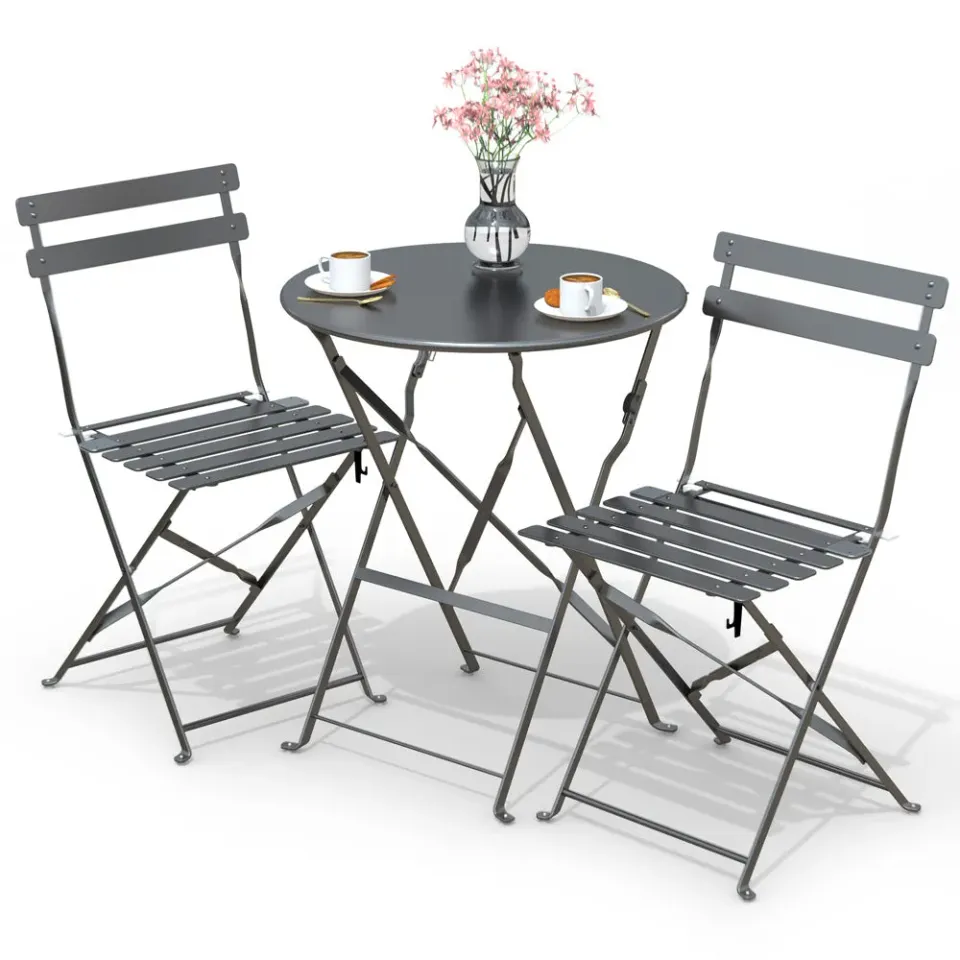 VOUNOT set bistrot 3 pezzi tavolo+2 sedie acciaio grigio pieghevole