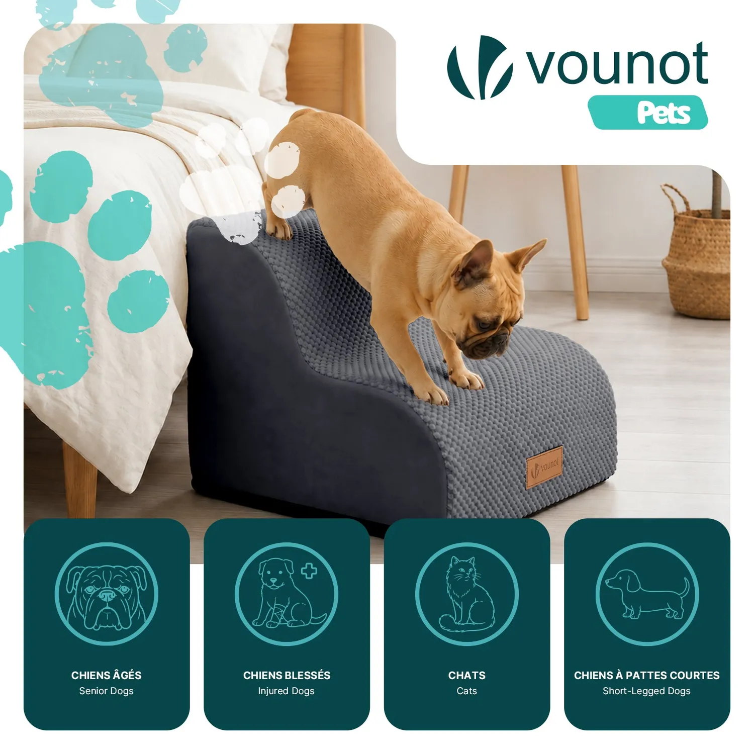 VOUNOT scaletta cani 40x40x30 cm grigia lavabile