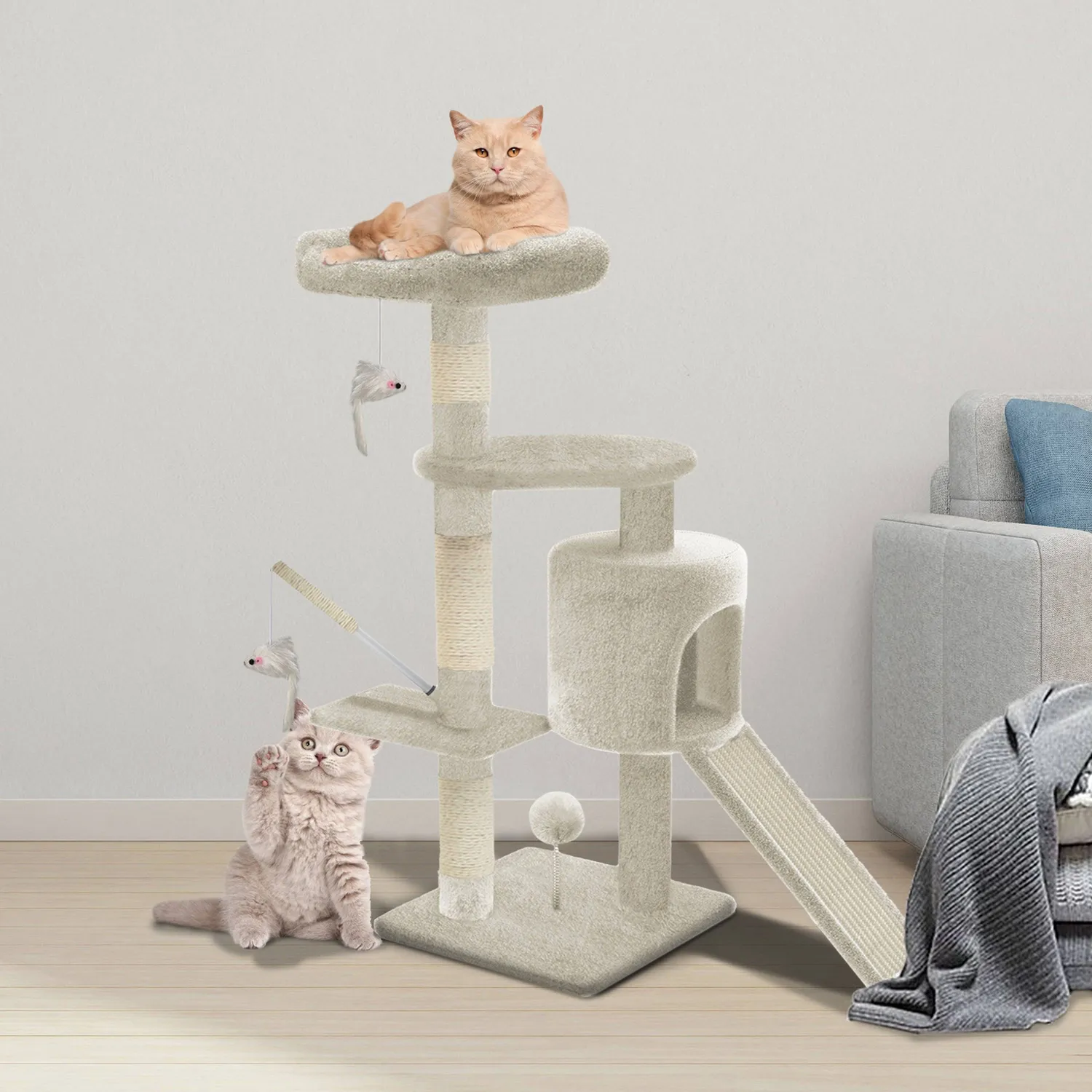 VOUNOT Albero Tiragraffi Gatto 112cm Beige con Nicchia