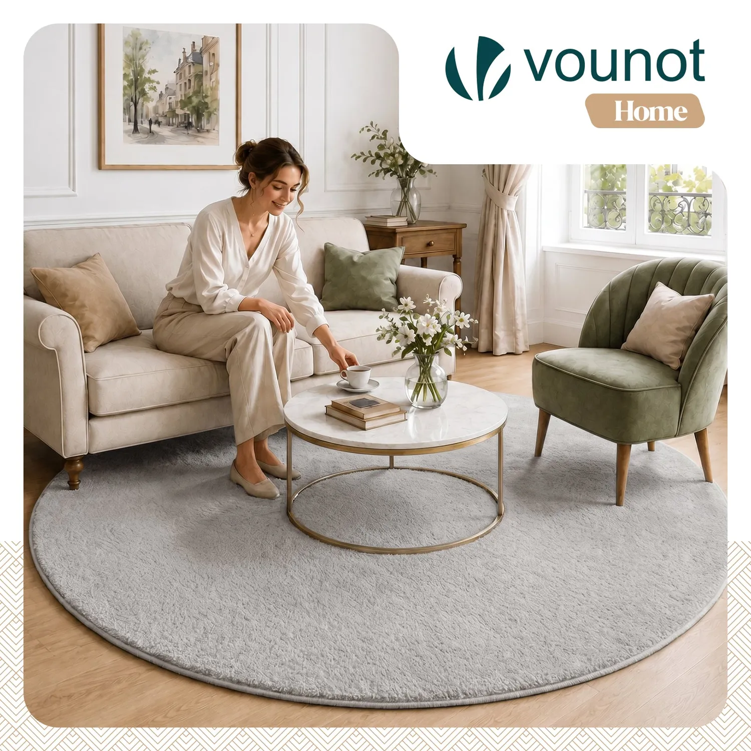 VOUNOT Tappeto Salotto Pelo Raso Tondo 200cm Grigio Morbido