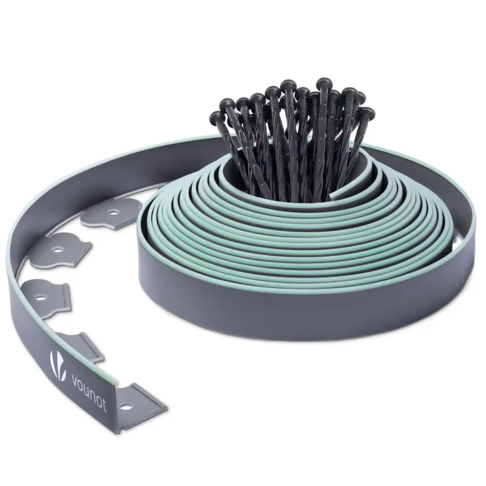 VOUNOT Bordura da giardino flessibile 10 m grigia picchetti