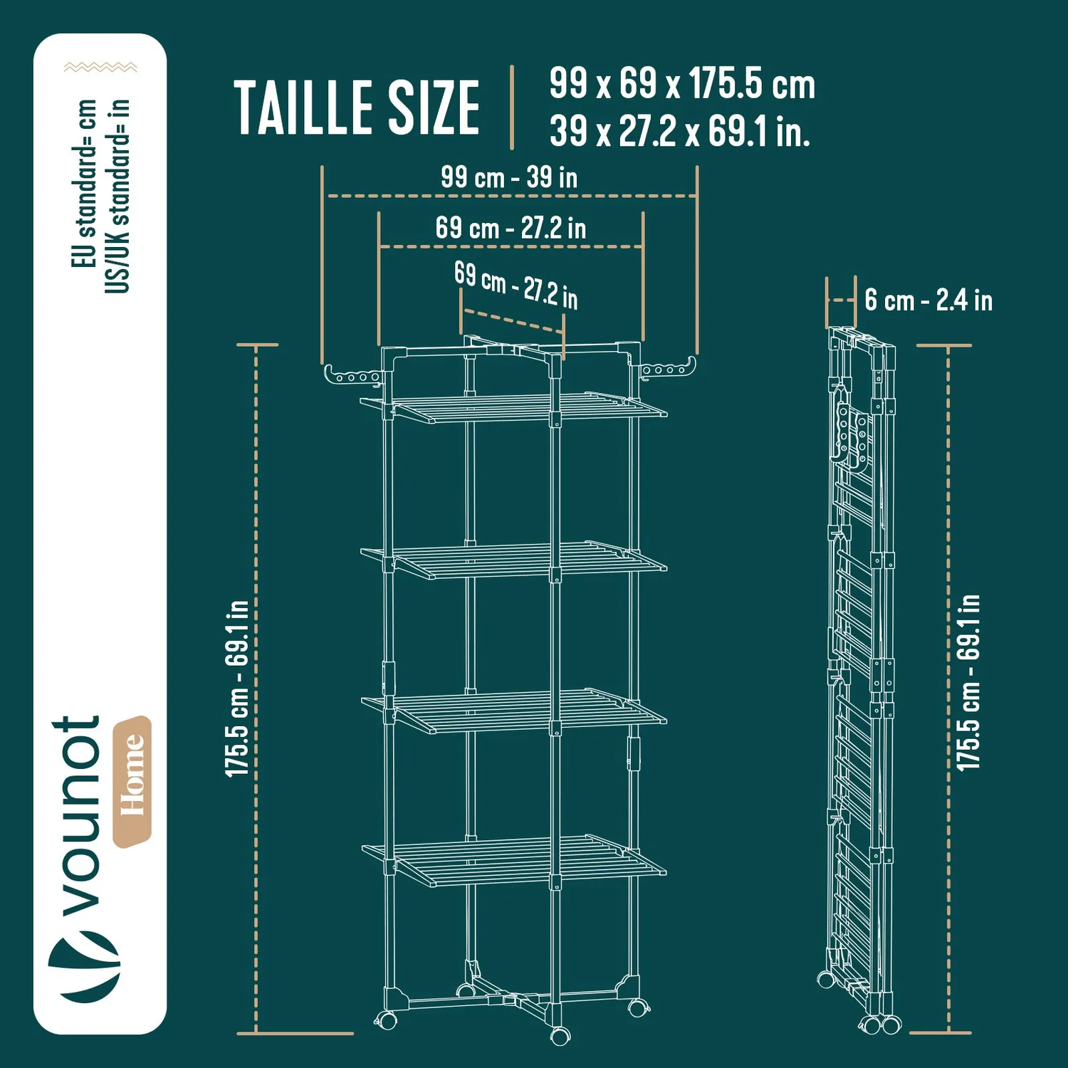 VOUNOT Stendibiancheria Verticale Torre 4 Livelli Bianco