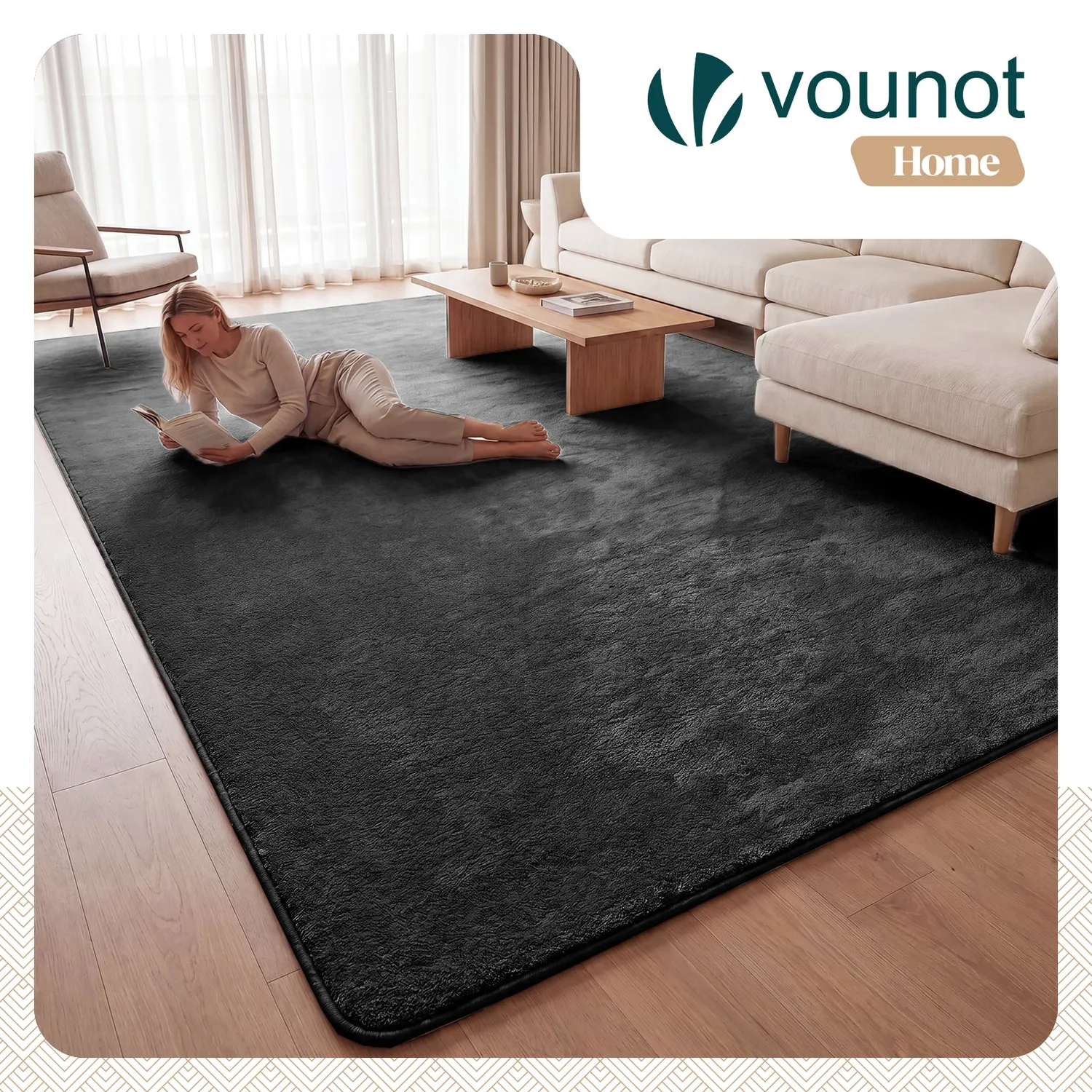 VOUNOT Tappeto Salotto Pelo Raso 240x340 cm Antracite