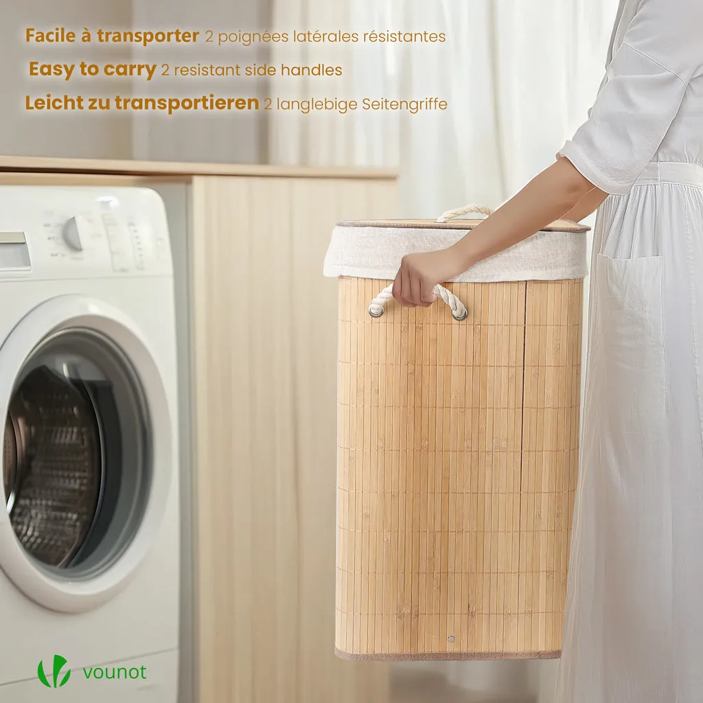 VOUNOT Cesto Biancheria Angolare Bambù 58L con Coperchio