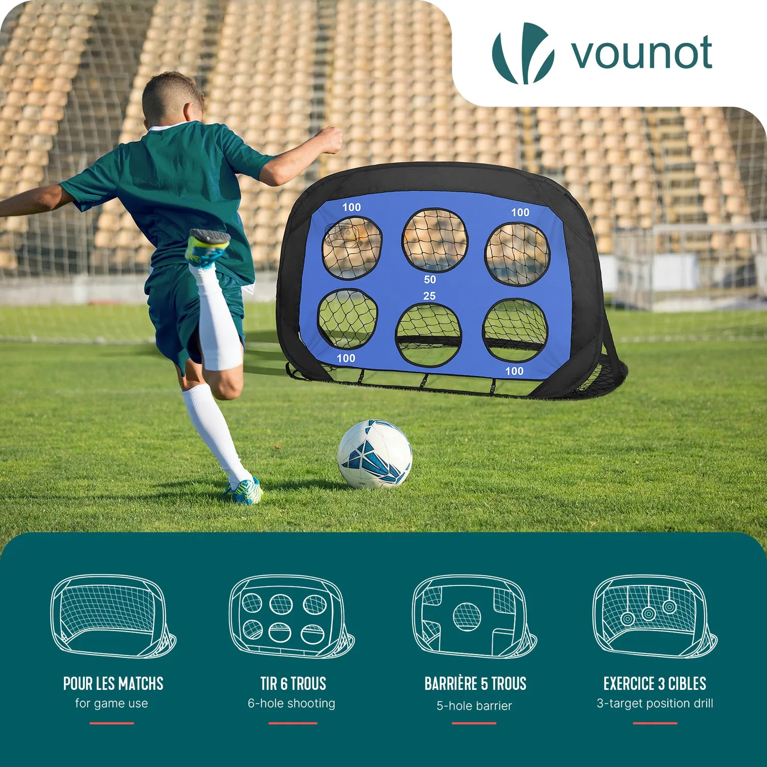 VOUNOT Porte Calcio Pop Up 120x80 cm Nero Set 2 Pezzi