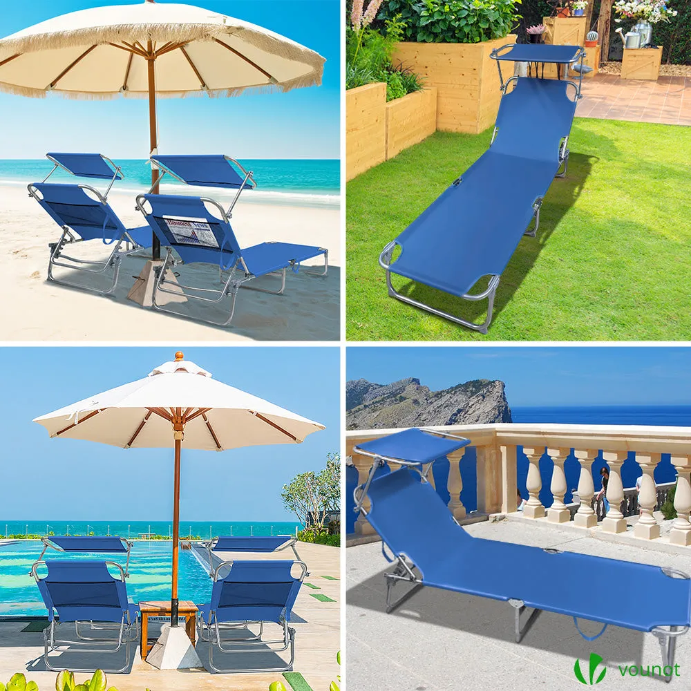 Vounot lettino prendisole pieghevole blu 2 pezzi con parasole