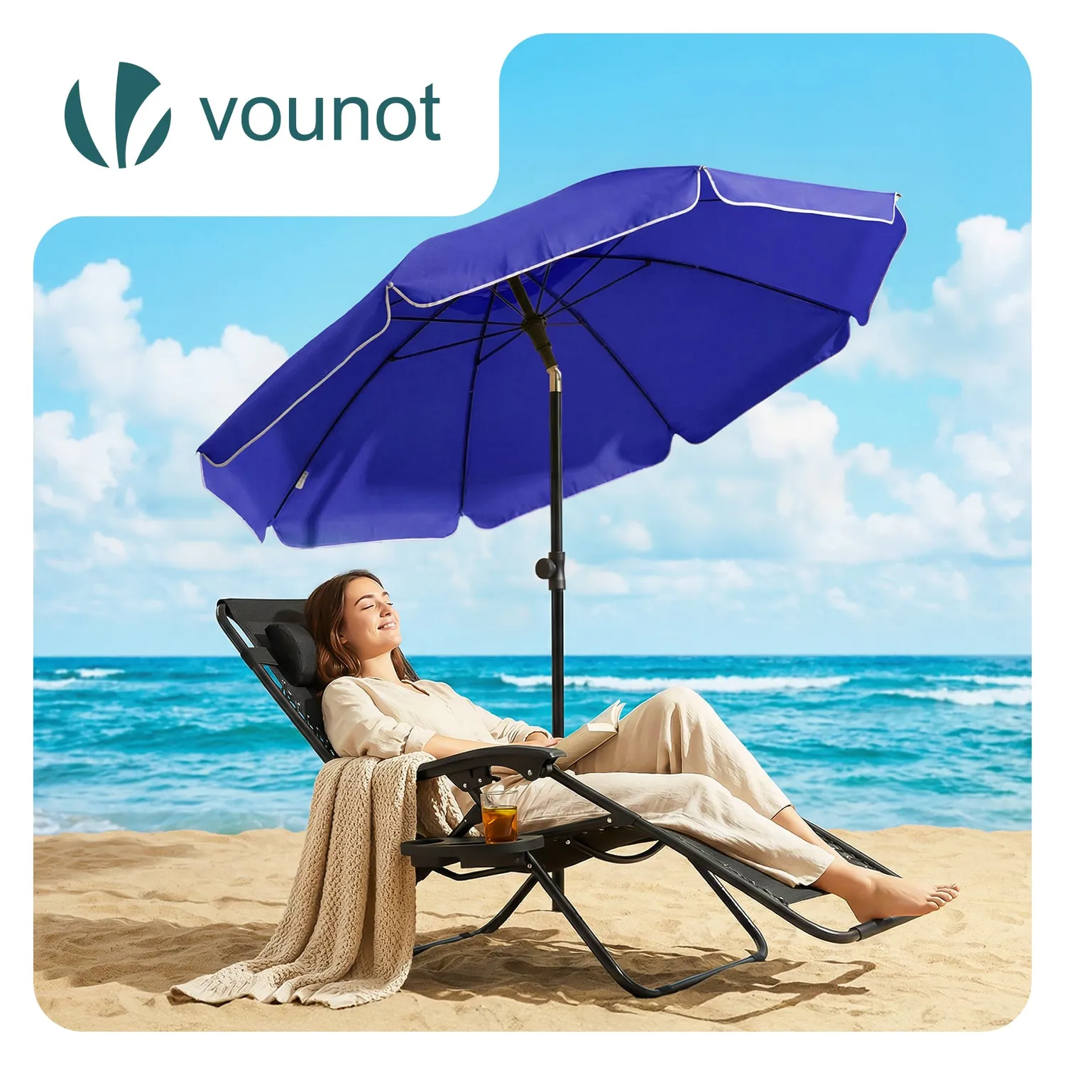 Vounot ombrellone giardino 2 m blu inclinabile con ancoraggio