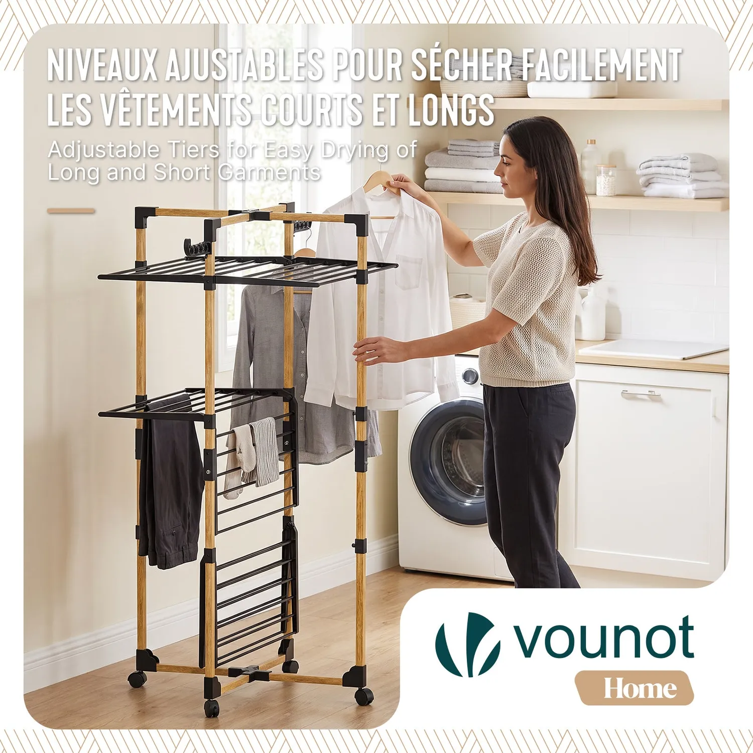 VOUNOT Stendibiancheria verticale 3 livelli nero 99x69 cm
